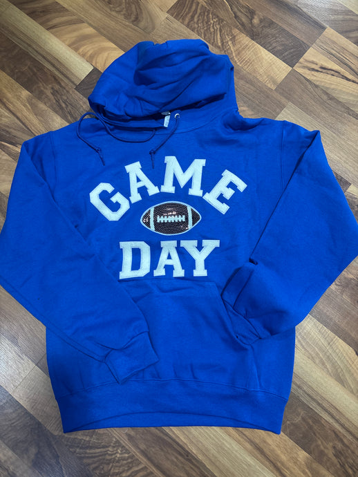 Royal Blue Game Day Sparkle Football Adult Hoodie