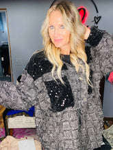 Black Checker Mix Match Sequin Blue Buttercup Shacket 9/26/23 7115