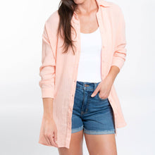 Peach Button Up Top Aaliyah Gauze Long Sleeve