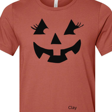 Autumn Pumpkin Face with Eyelashes Bella Canvas Tee