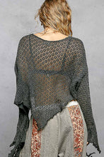 Black Round Neck Crochet Raw Edge Solid Knit Top