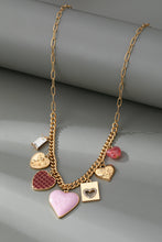 Gold Hearts Check Rhinestone Charm Necklace