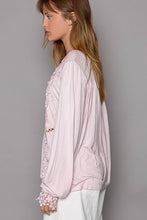 Blush Long sleeve contrast floral lace crochet detail v-neck POL top