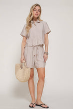 Latte Beige Waistband with String Eyelet Hem Woven Shorts