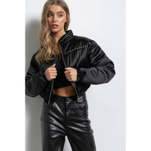 Black  Long Sleeve Satin Cropped Bomber Jacket