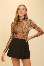 Gold Taupe Leopard Print Mesh Bodysuit