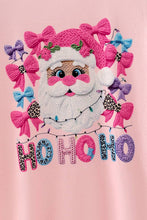 Pink santa printed baby romper with bell sleeves and snaps. RPG65054 SOL: 0-3M