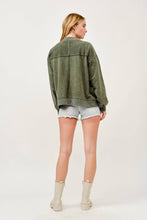 Green Washed Button-Front Cardigan Jacket with Pockets