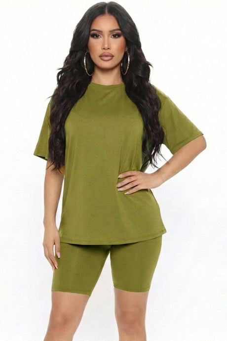 Olive Branch Loose Fit Top & Bike Shorts Set