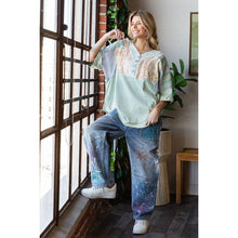 Sage Washed Printed Half Placket Henley Neck Oli+Hali Shirt