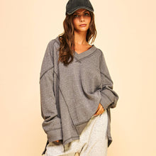 Grey V Neck Pullover Sweatshirt