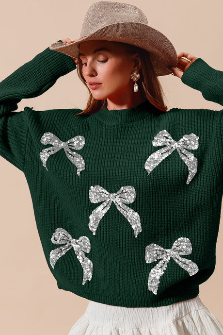 Hunter Silver All Over Ribbon Sequin Holiday Sweater 10/7/25 1180