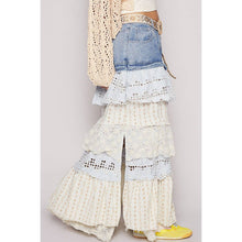 Denim Multi Floral print woven ruffle POL skirt