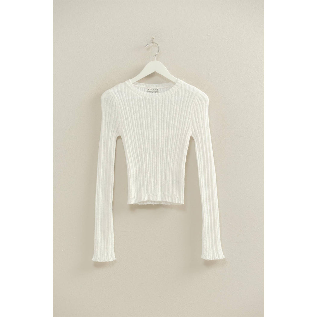 White Versatile Ribbed Knit Sweater