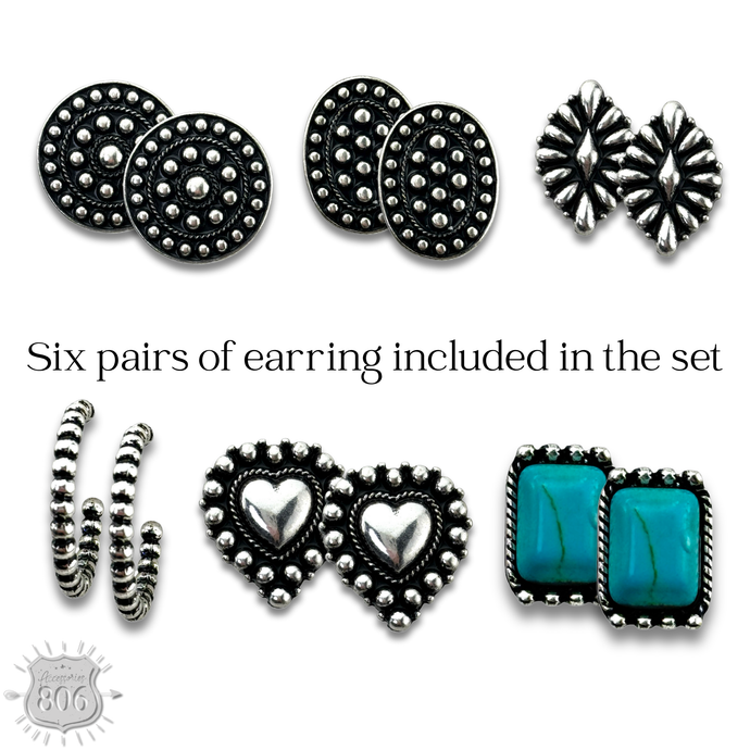 Silver Western silver beaded look earring set