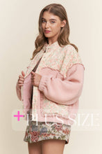 Baby Pink Teddy Sherpa Floral Mixed Fabric Jacket