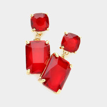 Clear Square Rectangle Glass Stone Link Dangle Evening Earrings