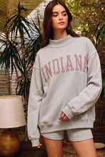Heather Grey Crimson Stripe 'INDIANA' Stripe Embroidered Sweatshirt
