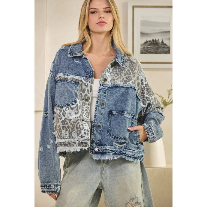 Denim Leopard Washed Contrast Oli+Hali Jacket