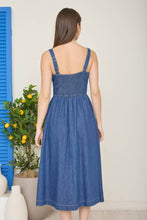 Denim Front Lace Up Sleeveless Midi Dress