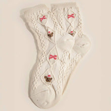 White Embroidered Christmas Reindeer Beige Socks