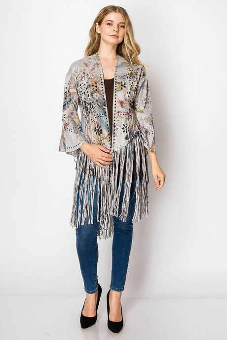 Feather Laser Cut Faux Suede Jacket