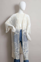 Embroidered Butterfly Lace Front-Tie Kimono: Ivory
