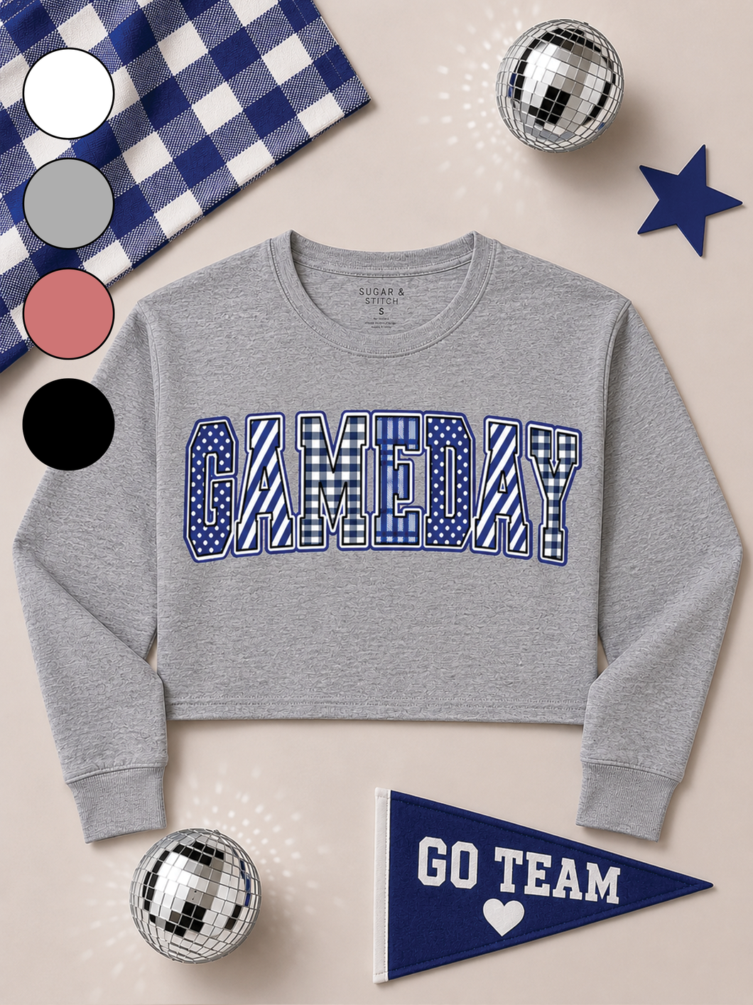 Heather Grey Mixed Pattern Big Letter Custom Graphic Crop Sweatshirt