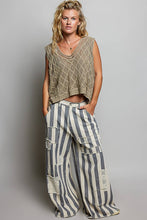 Taupe V-neck Diamond Weave Crochet Sleeveless Knit POL Top