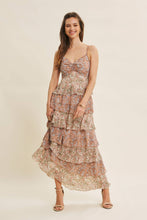 Clay Multi Romantic Story Cascasing Teired Ruffle Smocked Maxi Dress
