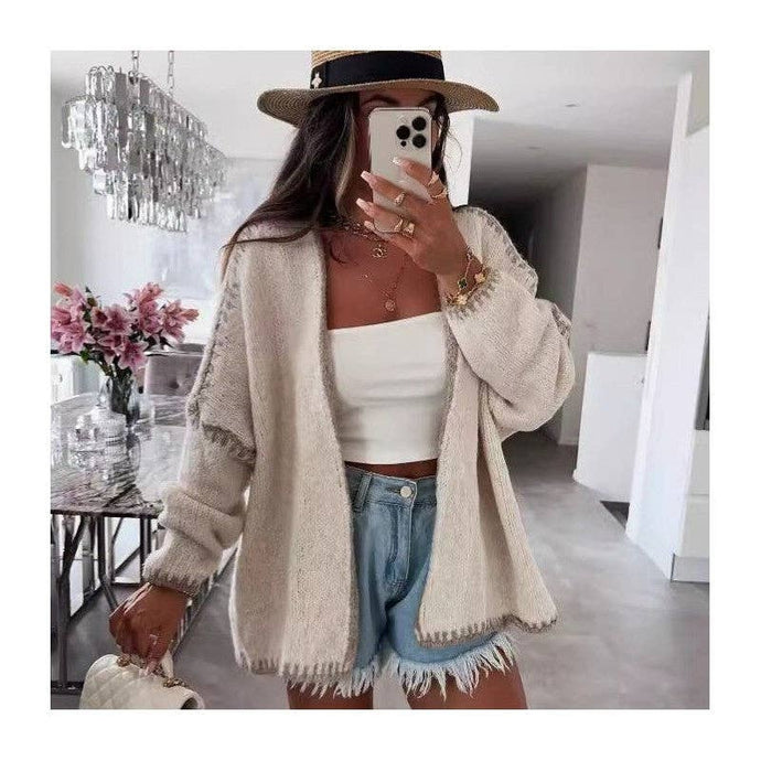 Apricot Solid Color Chunky Knit Oversized Cardigan Sweater