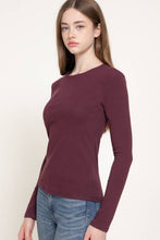 Plum Long Sleeve Round Neck Rib Knit Top