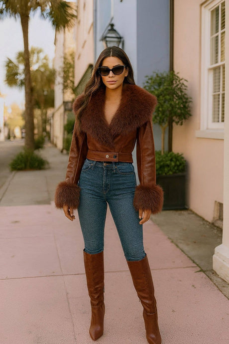 Brown Opulent Trim Cropped Coat