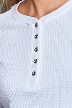 Off White Solid Half Placket Vintage Washing Long Sleeve Knit POL Top