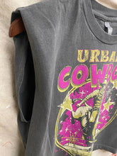 Faded Black Urban Cowboy Honky Tonk Bash Boxy Midriff Muscle top