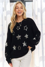Black Drop Shoulder Sequins Star Sweater