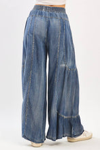 Denim Washed Chambray Tiered Wide Leg Pants