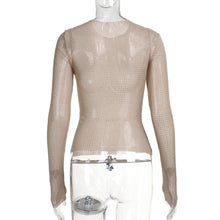 Beige Sheer Long-Sleeve Slim Fit Top
