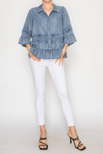 Denim Lightweight Chambray Ruffle Detailed Jacket