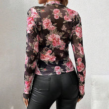 Multi Semi Sheer Rose Chiffon Mesh Lace Top
