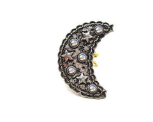 Turquoise Western Moon and Star Cuff Ring