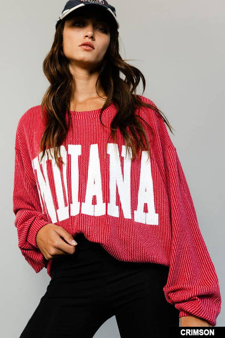 'INDIANA' Red  Comfy Oversize Graphic Sweatshirt