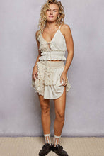Natural Shirring and Raw Hem Ruffled Cotton A-Line Mini POL Skirt