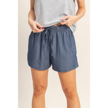 Dark Denim Elastic Waist Drawstring Shorts