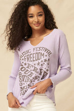 Lavender Vintage Washed Split-Neck Thermal Graphic Top