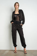 Black Rhinestone Zip Up Cropped Bomber Jacket