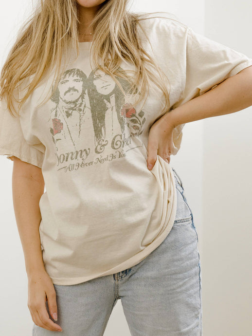 Sonny & Cher All I Need is Love Off White Thrifted Tee