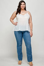 White Plus Size Slit Metallic Stripe Back Plus Size Cami