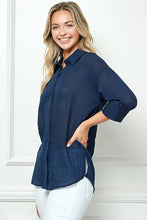 Black Oversize Sheer Button Down Top