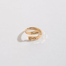 Gold Adjustable Ring Engraved Forever + Infinity